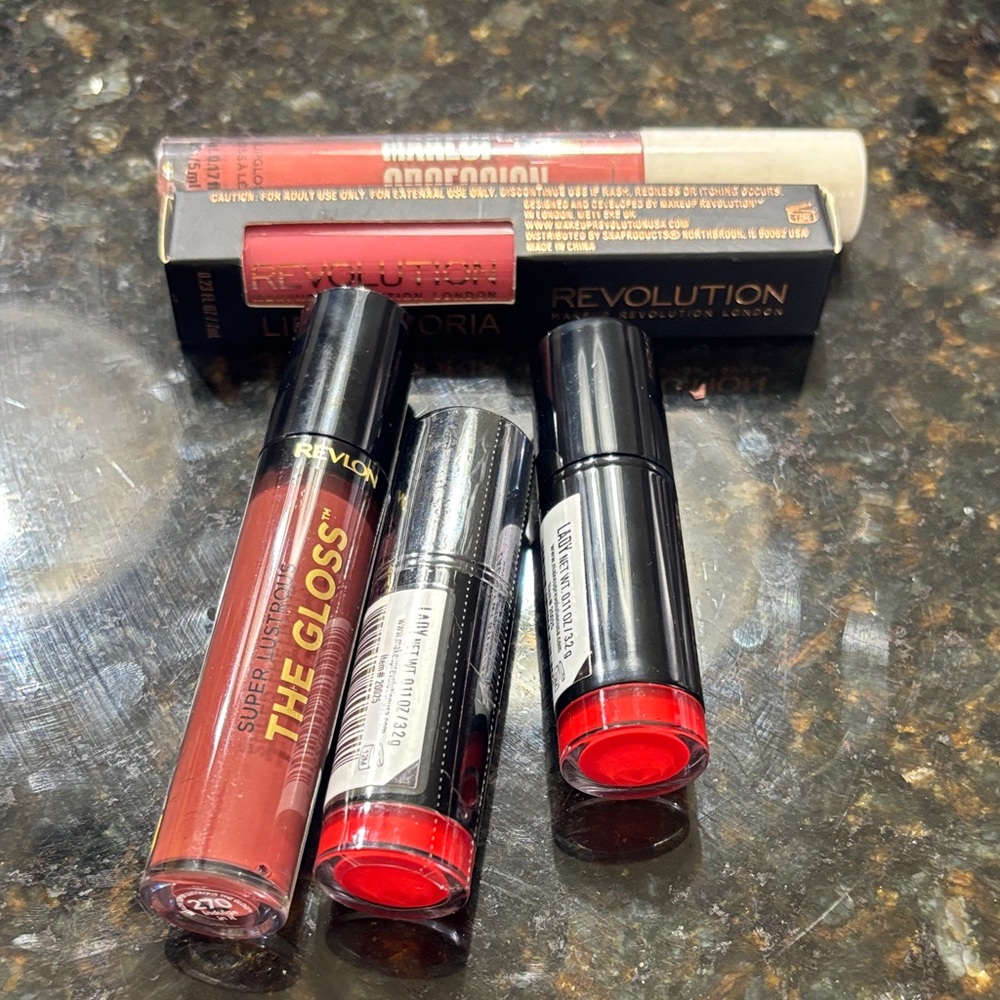 Revlon and Revolution Lipstick & Gloss Bundle in Red and Coral Shades